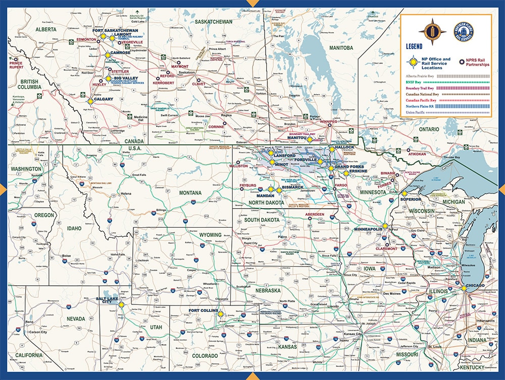 A Northern Plains Railroad map of the upper Midwest and Canada