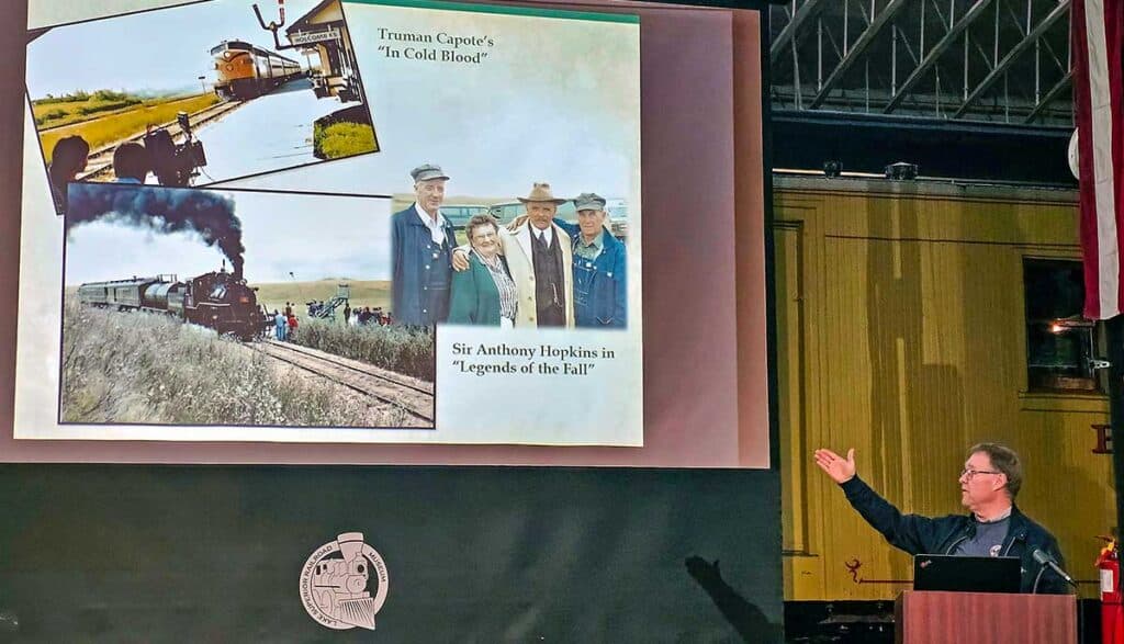 A presentation at the railroad museum.